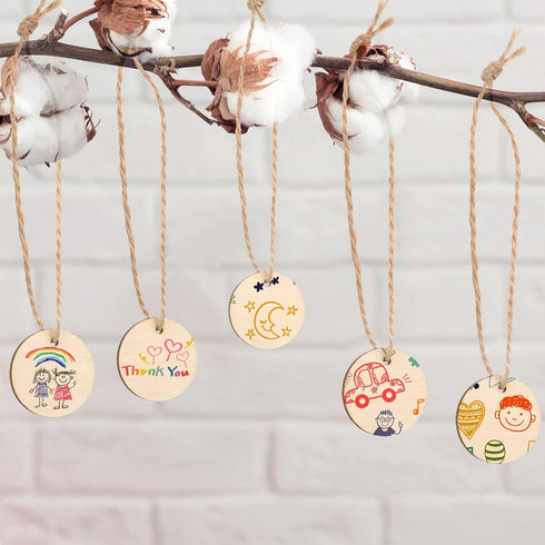 100 Pieces Unfinished Round Wooden Circles with Holes Round Wood Discs for Crafts Blank Natural Wood Circle Cutouts for DIY Crafts Party Birthday ...