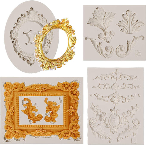 Baroque Silicone Fondant Frame Mold, Photo Cake Mold for Baking Wedding Birthday Party Cake Decorating, Cupcake Toppers Chocolate, Curlicues Borde...