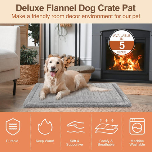 BEAUTYZOO Dog Crate Mat Pad, Soft High Resilience Foam Dog Crate Pad Kennel Pads with Soft Wavy Plush, Anti-Slip Washable Mattress for Jumbo Extra...