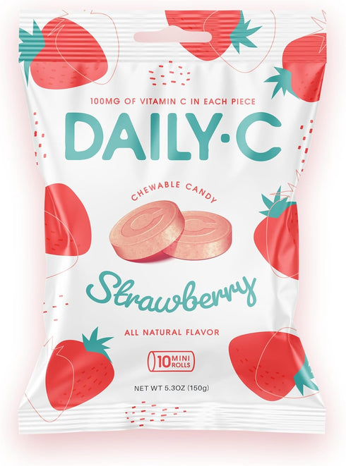 Chewable Vitamin C Strawberry Chewable Candy | 100MG of Vitamin C in Each Piece | Brought to You by Iconic Candy (Strawberry, 5.3oz Peg Bag)...