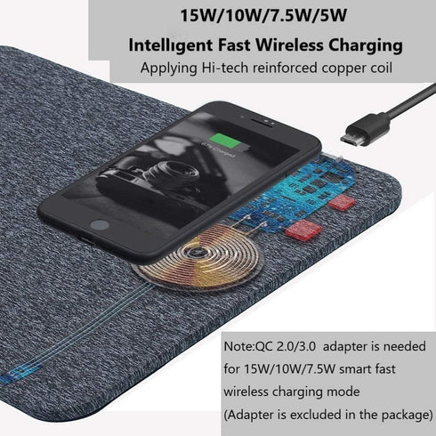 AmyZone Fast Wireless Charging Mouse Pad 15w Qi Certified Fabric Case-Friendly Large Wireless Charger Gaming Mouse Mat for iPhone 13/12 Pro/Xs/X/8...