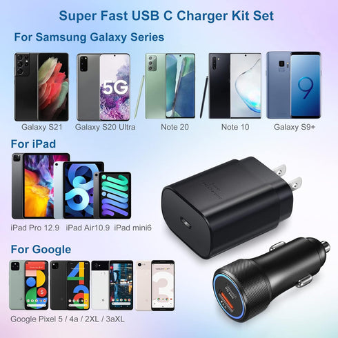 Super Fast Charger Type C,Bangfun 25W USB C Wall/Car Charger Adapter for Samsung Galaxy S24/S23/S22 Ultra/S21/S20 fe/S10,Note 20/10,A13/A53/A54/A7...