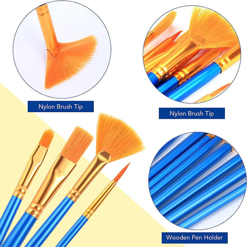 AROIC Acrylic Paint Brush Set, 30 pcs Nylon Hair Paint Brushes for All Purpose Oil Watercolor Face Body Rock Painting Artist, Small Paint Brush Ki...