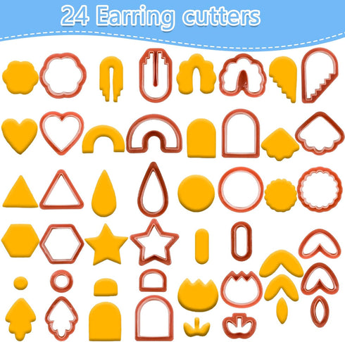 MEMOVAN Polymer Clay Cutter Set 24 Shapes Clay Earring Cutters with Earring Tool Accessories for for Polymer Clay Earring Jewelry Making Supplies...