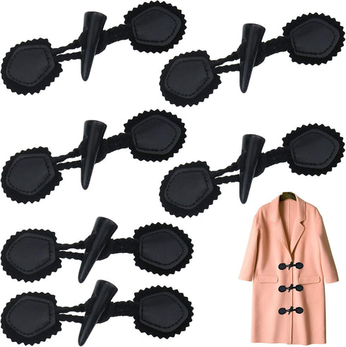 Aswewamt 6 Sets Pu Leather Sew-On Toggles Closure with Resin Horn Button Sewing Accessories for Coat Clothing Jacket, Sweater, Windbreaker...