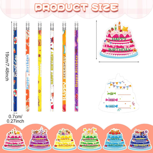 Panelee 72 Pcs Happy Birthday Pencils and Greeting Cards Set Colorful Printed Birthday Pencils Bulk Birthday Certificates Happy Birthday Pencils w...