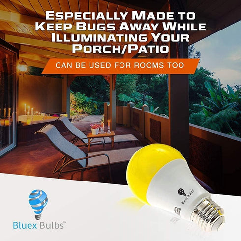 4-Pack BlueX A19 Amber Yellow LED Bug Light Bulb No Blue Light Outdoor 650 Lumens 120V E26 Medium Base LED 9.5 - Watt (60-watt Replacement) A19 Ou...