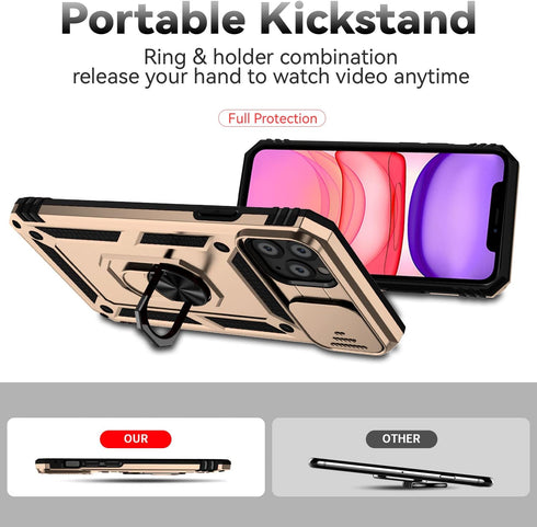 Hitaoyou iPhone 11 Pro Max Case with Camera Cover & Kickstand - Military Grade Shockproof Heavy Duty Protective Magnetic Case, Gold...