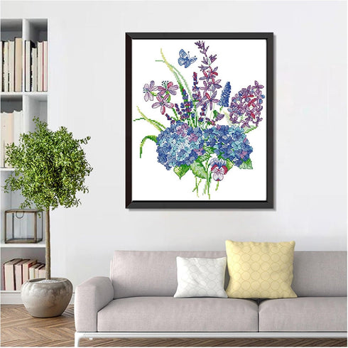 Rosyfoxes Cross Stitch Kits Stamped Full Range of Embroidery Starter Kits for Beginners DIY 14CT 2 Strands - Hydrangea 8 (Printed) 29×34cm...
