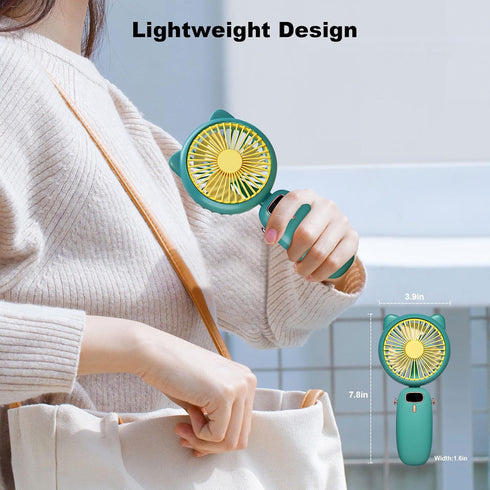 Handheld Fan Mini, Cute Hand Fan Portable, Powerful USB Rechargeable Fan with 4 Speeds and LED Display for Kids Women, Battery Small Electric Hand...