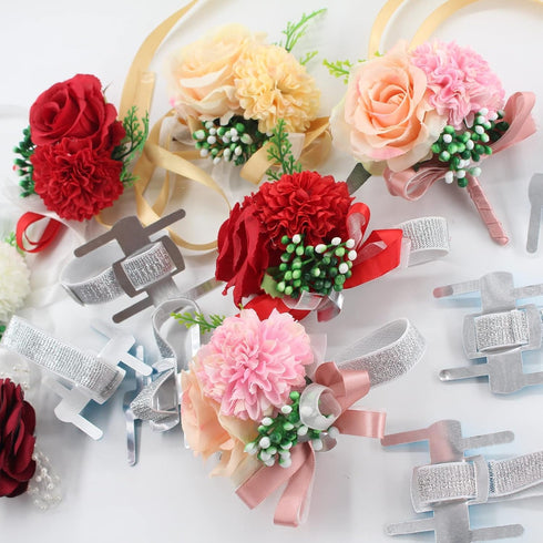 HIONXMGA 14 PCS Corsage Wristlet Band Silver Wrist Corsage Bracelets Bands, Wedding Party Prom Wristlets Band DIY Handmade Corsage Supplies Alumin...