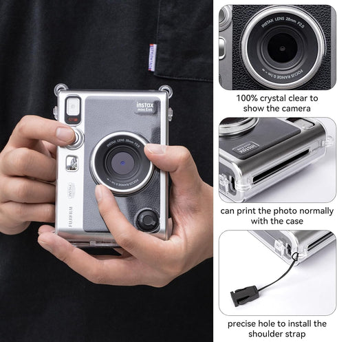 MUZIRI KINOKOO Clear EVO Case for Fujifilm Instax Mini EVO Instant Camera - Hard PVC Fuji Mini EVO Carrying Protective Case with Shoulder Strap -T...