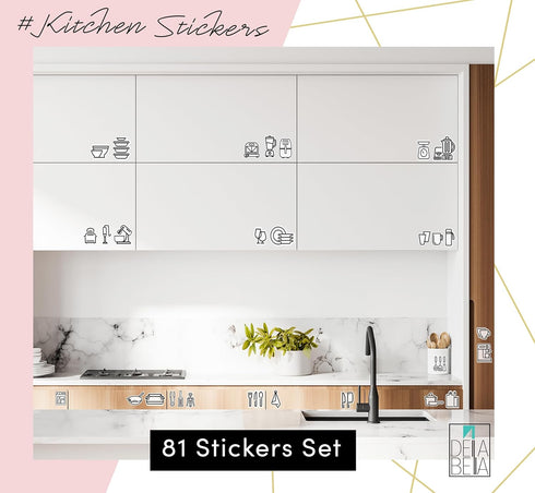 Della Bella Kitchen Cabinet and Drawer Label 81 Stickers Set Home Organization Labels Kitchen Utensil Sticker Kitchen Pantry Cupboard Drawer Airbn...
