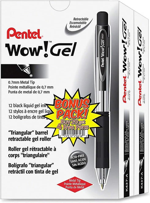 Pentel Gel Pens, Permanent, Retraable, Med Point, 24/Pack, Black Barrel/Ink (PENK437ASW2)...