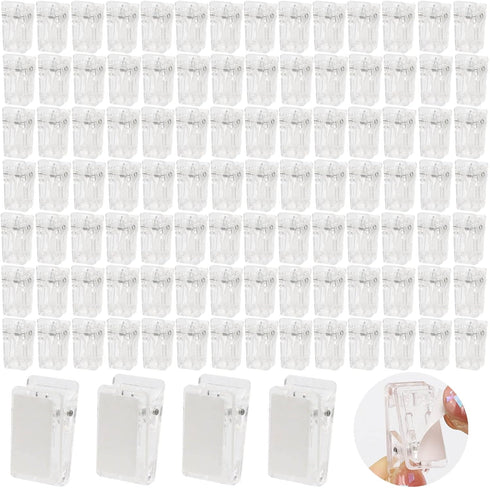 100 Pcs Self Adhesive Clips Wall Clips Tapestry Clips Plastic Sticky Photo Poster Clips Sticky Hanging Spring Clips for Home Office (Clear)...