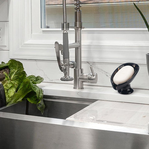 Ceramic Soap Dish, Leaf Shape, Self Draining, Black...