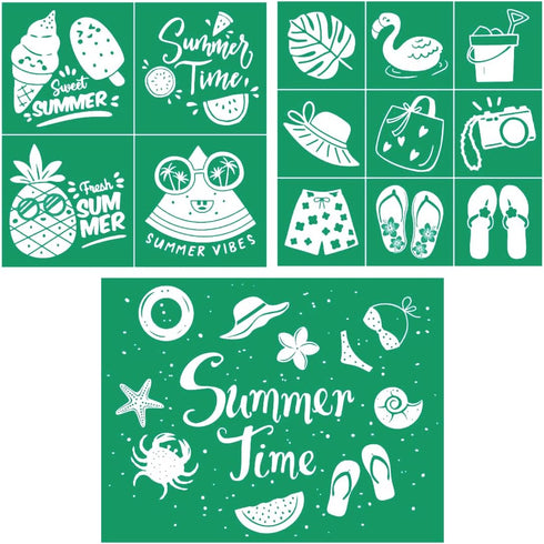 3PCS Summer Silk Screen Stencils,Beach Self Adhesive Silk Screen Stencils Reusable,Flip Flops Mesh Stencil for Chalk Paste Screen Printing Stencil...