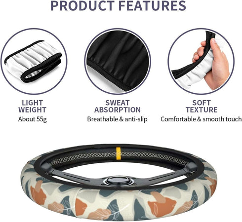 Foruidea Desert Leaf Car Steering Wheel Cover Neoprene Automotive Steering Wheel Cover Anti Slip and Sweat Absorption Auto Car Wrap Cover Fit Most...