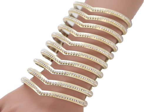 Women Fashion Jewelry Gold Metal Extra Long Cuff Bracelet Wrist Chevron Wonder Style...
