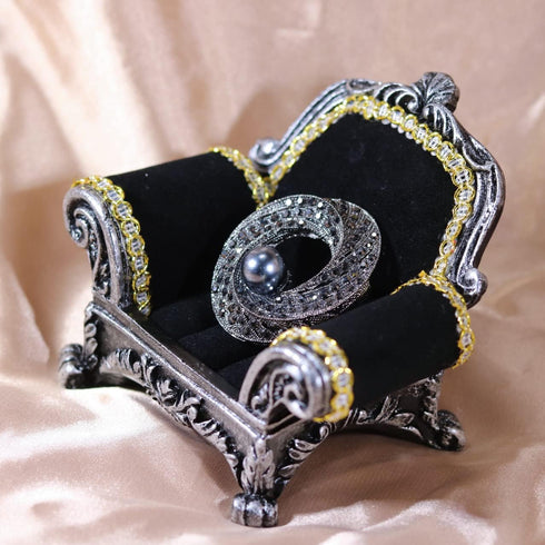 ROFARSO Dark Silver Victorian Style Twist Round Brooch Pin with Black Pearl for Women Dark Gray Rhinestone Crystal Accessory for Wedding Party Gif...