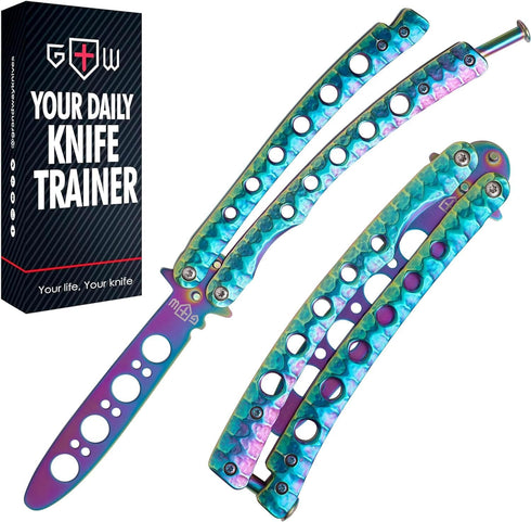 Grand Way Butterfly Trainer – Balisong Trainer – Practice Butterfly – Balisong Butterfly Knives NOT Real NOT Sharp Blade – Dull Trick Butterfly – ...