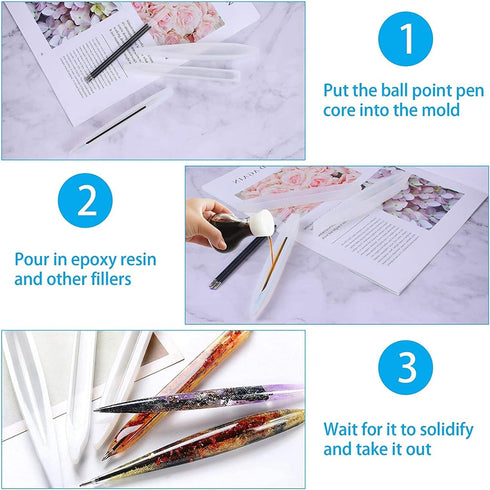 JANYUN 3 Pieces Pen Shape Resin Mold Ballpoint Pen Silicone Molds Epoxy Resin Molds Resin Casting Molds with 75 Pieces Ballpoint Refill Pens for D...