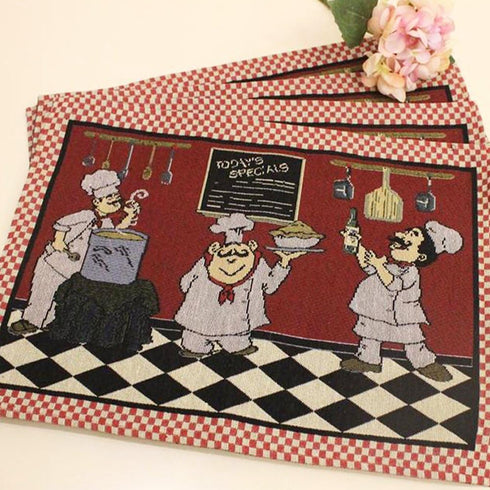 KEPSWET Cotton Linen Chef Placemats for Dining Table Set of 4 Red Washable Table Mats 13x19 Inch Rectangle...