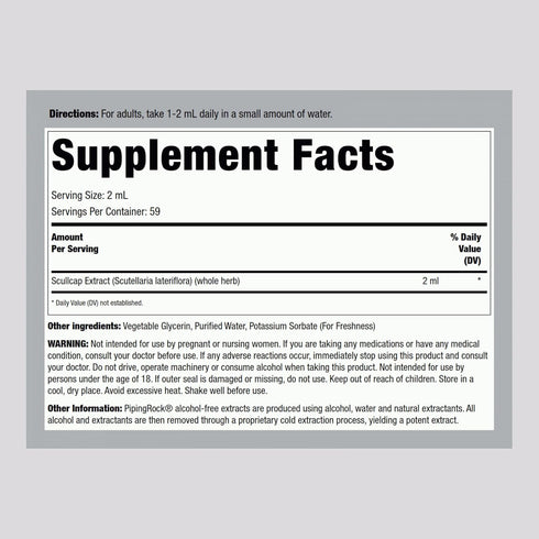 Piping Rock Scullcap Herb Liquid Extract | 4 Fl Oz | Alcohol Free Tincture | Vegetarian, Non-GMO, Gluten Free...
