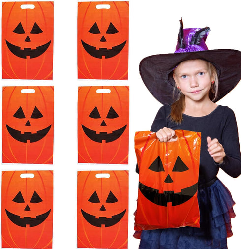 GiftExpress 50?Pack 11??×?17? Jack O ?Lantern Trick or Treat Goody Bags – Durable Plastic Halloween Party Favor Bags...