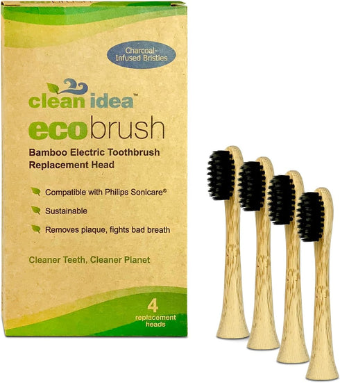 Electric Toothbrush Replacement Heads 4pk – Charcoal Infused Bamboo - Sustainable BPA Free Electric Toothbrush Heads...