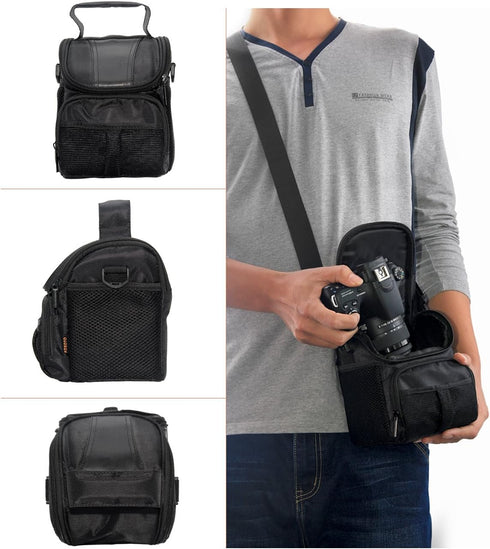 FOSOTO Waterproof (with Rain Cover) Black Camera Case Bag Compatible for Canon EOS M10 M6 M2 Mrak II M50 M100 Rebel T3i T4i T5 SL1, Nikon P600 D33...