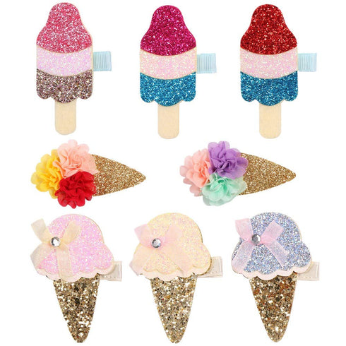 8 Pcs Baby Girls Hair Clips Ice Cream Shape Clips Glitter Sparkly Hair Bows Boutique Hair Barrettes hairpins hair accessories for Little Girls Tee...