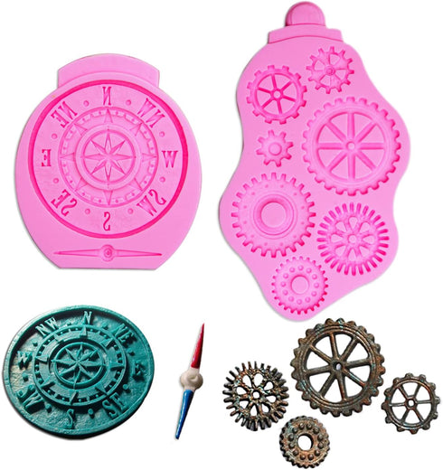 Steampunk Fondant Molds, Silicone Gears Teeth Moulds for Steampunk Travel Themed Cake Decoration, Chocolate Candy Sugarcraft Cupcake Topper, Polym...