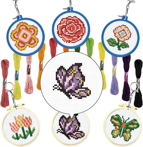 INFUNLY Flower Embroidery Kit Beginner Embroidery Kit with Instructions, 3 Strands, Hoops and Color Threads, Embroidery Cross Stitch Practice Kits...
