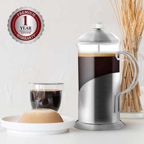OVENTE 20 Ounce French Press Coffee Maker and Tea Infuser with 4 Level Stainless Steel Filter System, Borosilicate Heat Resistant Glass Carafe wit...