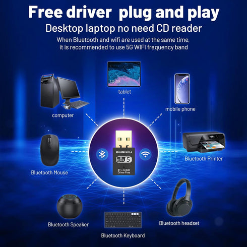 WiFi Adapter for Desktop PC,USB WiFi Adapter,Bluetooth WiFi 2-in-1,600Mbps 2.4/5.8Ghz Dual Band Wireless Network,Plug and Play, for PC/Laptop/Desk...