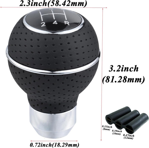 Abfer Manual Shifter Knob Car Leather Gear Head Stick Shift Knobs 5 Speed Fit Most Vehicle Truck, Silver...