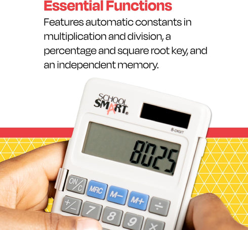 School Smart 8-Digit LCD Dual Power Pocket Calculator, 2-7/8 x 3/8 x 4-5/8 Inches...