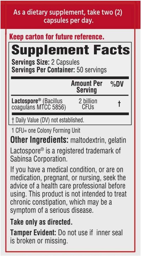 Daily Probiotic, Dietary Supplement for Digestive Health, 2 Billion Bacillus Coagulans Live Cultures, White, 50 Count...