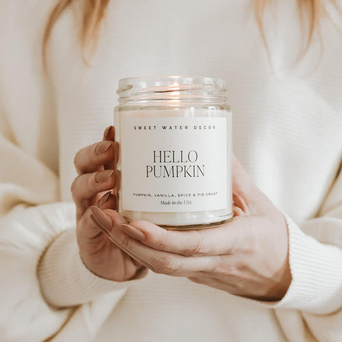 Sweet Water Decor Hello Pumpkin Soy Candle | Pumpkin, Warm Spices, Vanilla, and Whipped Cream Scented Candles for Home Thanksgiving Halloween Autu...