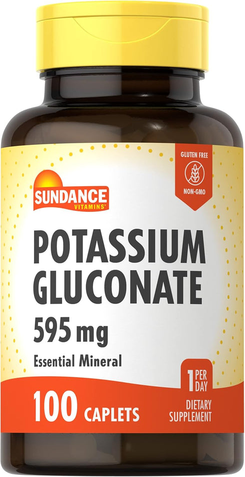 Potassium Gluconate 595mg | 100 Count | Essential Mineral Supplement | Vegetarian, Non-GMO, and Gluten Free Formula | By Sundance...