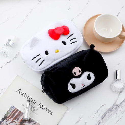 Cartoon Makeup Bag Anime Plush Cosmetics Case Pink Kitty Makeup Case Kitty Capacity Bag for Women...