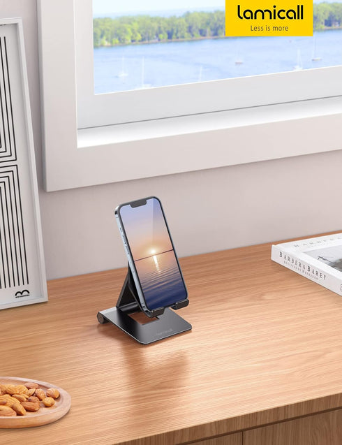 Lamicall ???????? ???????????????? Super Stable Cell Phone Stand for Desk - Foldable Portable Desktop Phone Holder, Compatible for iPhone 15 14 13...