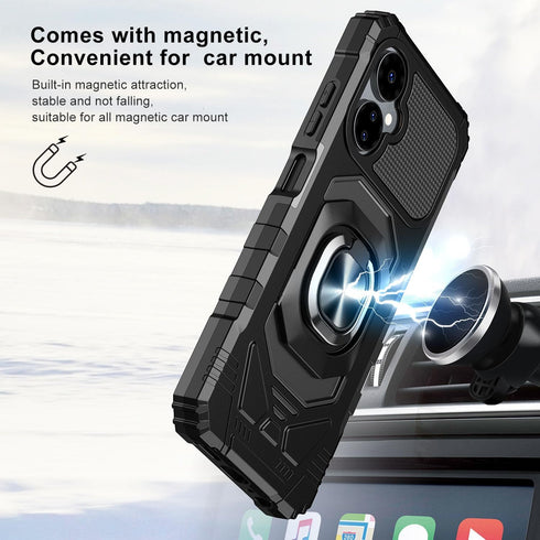 TJS Compatible for Boost Mobile Celero 5G 2024 (3rd Version) Case, with Tempered Glass Screen Protector Metal Ring Magnetic Support Kickstand Heav...