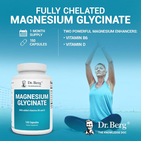 Dr. Berg's Magnesium Glycinate 400mg - Fully Chelated Magnesium Glycinate Capsules for Stress, Calm, Relaxation & Sleep Support - includes Magnesi...