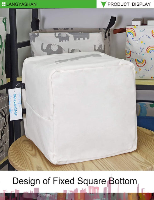 LANGYASHAN Square Storage Baskets Waterproof Canvas Children Laundry Nursery Hamper for Shelves Gift Baskets Toy Organizer Room Decor (Elephant)...