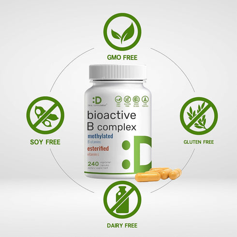 Bioactive Vitamin B Complex | 240 Veggie Capsules - Methylated B Vitamins & Esterified Vitamin C, High Potency & Easy Absorption – Immune, Energy,...