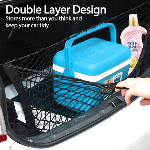 zxbaers Car Rear Cargo Net (35.4"x15.8"), Envelope Style Elastic Trunk Net Organizer Heavy Duty Stretchable Nylon Storage Net Mesh with Hooks for ...