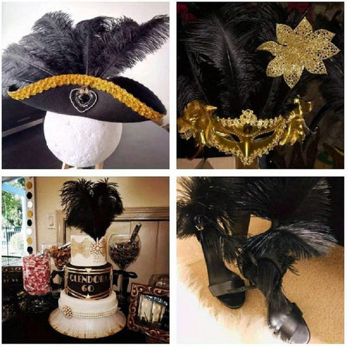 10pcs Natural Ostrich Feather Craft Plume for Wedding Centerpieces Home Decoration (14-16inch, Black)...