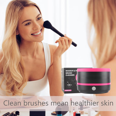 Electric Makeup Brush Cleaner Machine, Quick Cleaning Make Up Brush Washing Tool, Fast Spin and Clean in Seconds - Black & Pink...